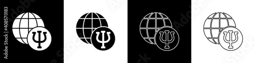 Set Psychology icon isolated on black and white background. Psi symbol. Mental health concept, psychoanalysis analysis and psychotherapy. Vector.