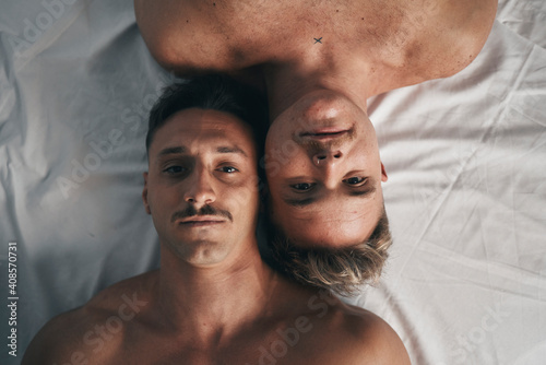 Portrait of two boys with moustaches photo