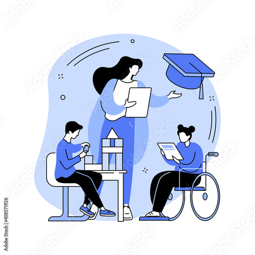 Special education preschool abstract concept vector illustration. Daycare for children with disabilities, special needs, preschool education program, inclusive childcare service abstract metaphor.
