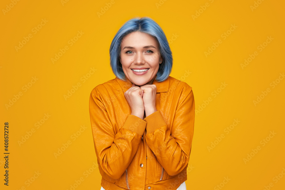 Excited female hipster expressing desire Excited female hipster expressing desire