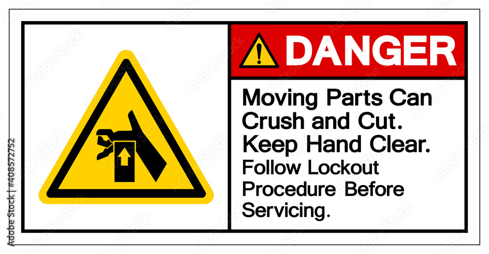 Danger Moving Part Can Crush and Cut Keep Hand Clear Follow Lockout Procedure Before Servicing Symbol Sign, Vector Illustration, Isolate On White Background Label .EPS10 Danger Moving Part Can Crush and Cut Keep Hand Clear Follow Lockout Procedure Before Servicing Symbol Sign, Vector Illustration, Isolate On White Background Label .EPS10