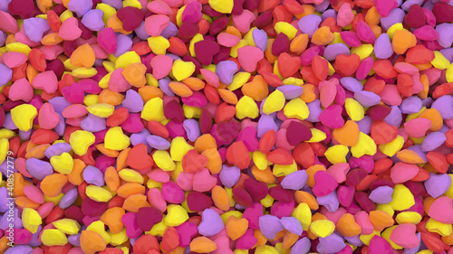 Valentines day festive background with heap of colored hearts