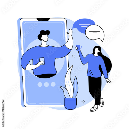 Stay connected to people abstract concept vector illustration. Self isolation, social media connections, friends meetup, online communication, social distance, stay at home abstract metaphor.