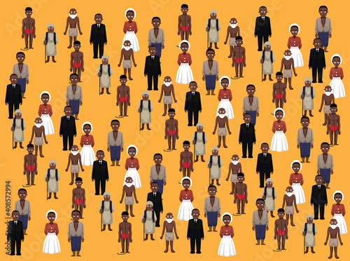 Various Black People Standing Cartoon Illustration Seamless Background