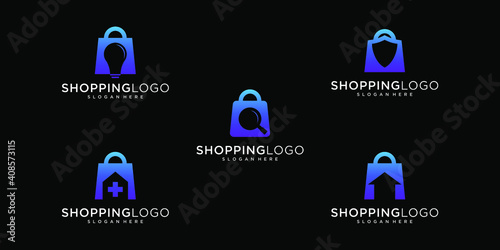 shopping logo design template vector premium