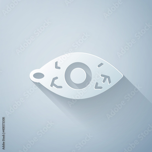 Paper cut Reddish eye due to viral, bacterial or allergic conjunctivitis icon isolated on grey background. Paper art style. Vector.