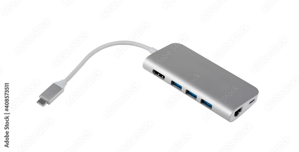 Fototapeta premium Multi port adapter isolated on white background with clipping path.