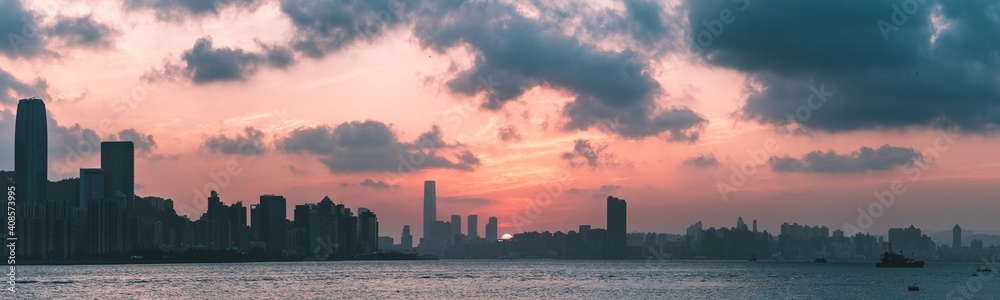 Sunset in Hong Kong fishing valley, Lei Yue Mun