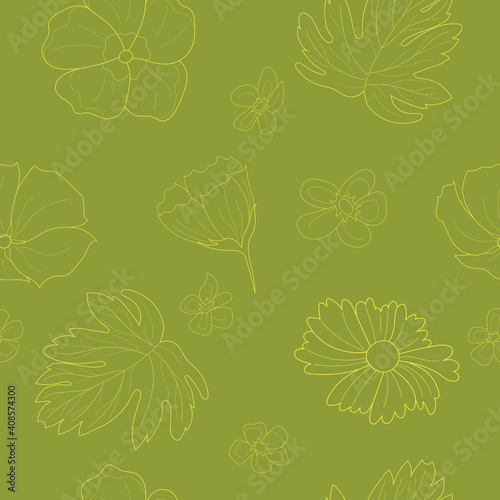 Botanical pattern. Foliage line art drawing. Plant Art design for print, cover, wallpaper, natural wall art. Vector illustration.