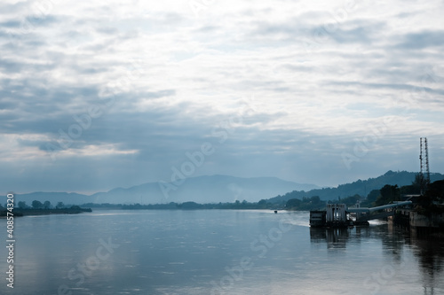 The view along the Mekong River shows the river and the port.