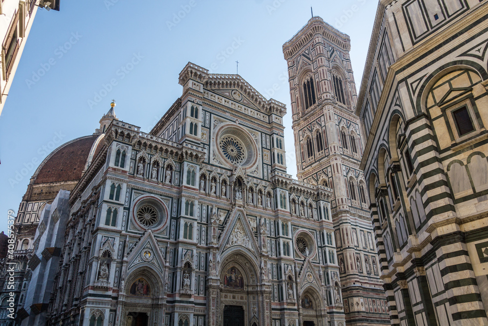 The Baptistery of St. John, Cathedral of Santa Maria del Fiore and Giotto's Bell Tower in Florence, Italy