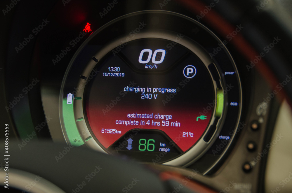 Electric Vehicle Charging Information Display Dashboard. Led Speedometer With Indicators
