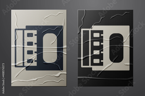 White Open matchbox and matches icon isolated on crumpled paper background. Paper art style. Vector.