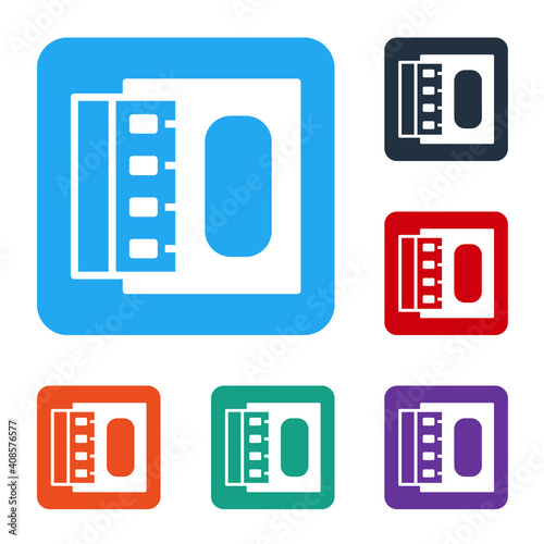 White Open matchbox and matches icon isolated on white background. Set icons in color square buttons. Vector.