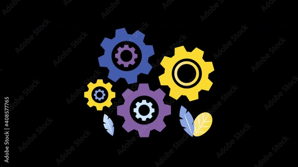 Mechanism gears close rotating motion graphic. Gears turning process. Process, working, procedure, connection, cooperation concept animation. Loopable animation with alpha channel.