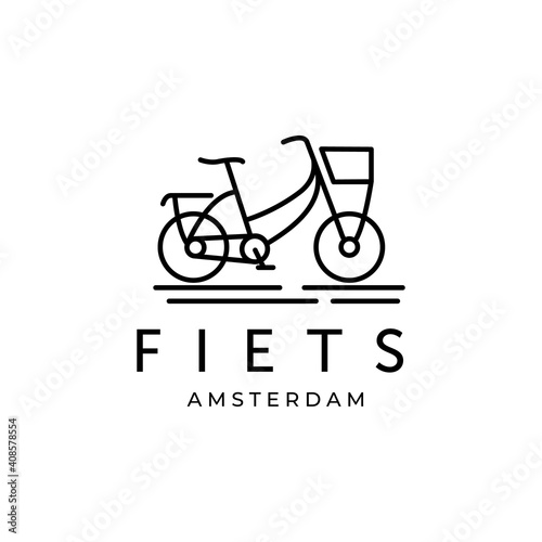 Fiets amsterdam line art logo vector illustration template design, bicycle line art logo 