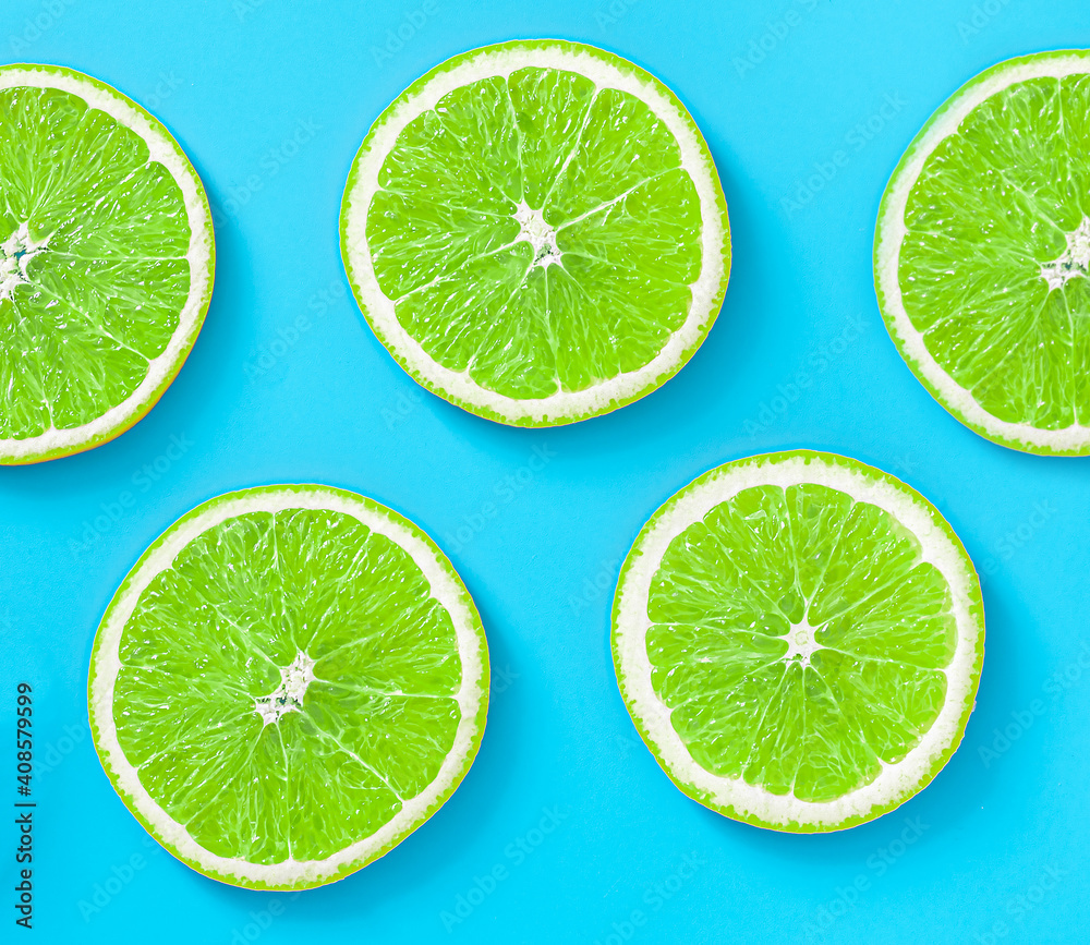 Lime circles on blue background