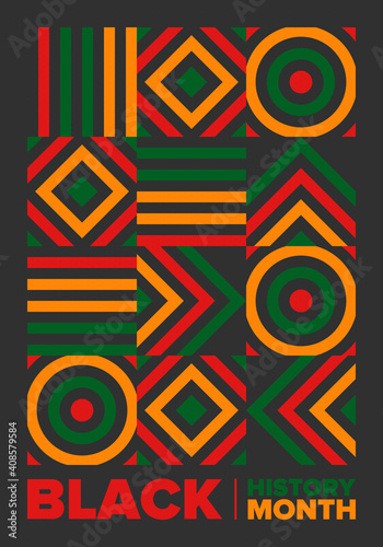 Black History Month. African American History. Celebrated annual. In February in United States and Canada. In October in Great Britain. Poster, card, banner, background. Vector illustration