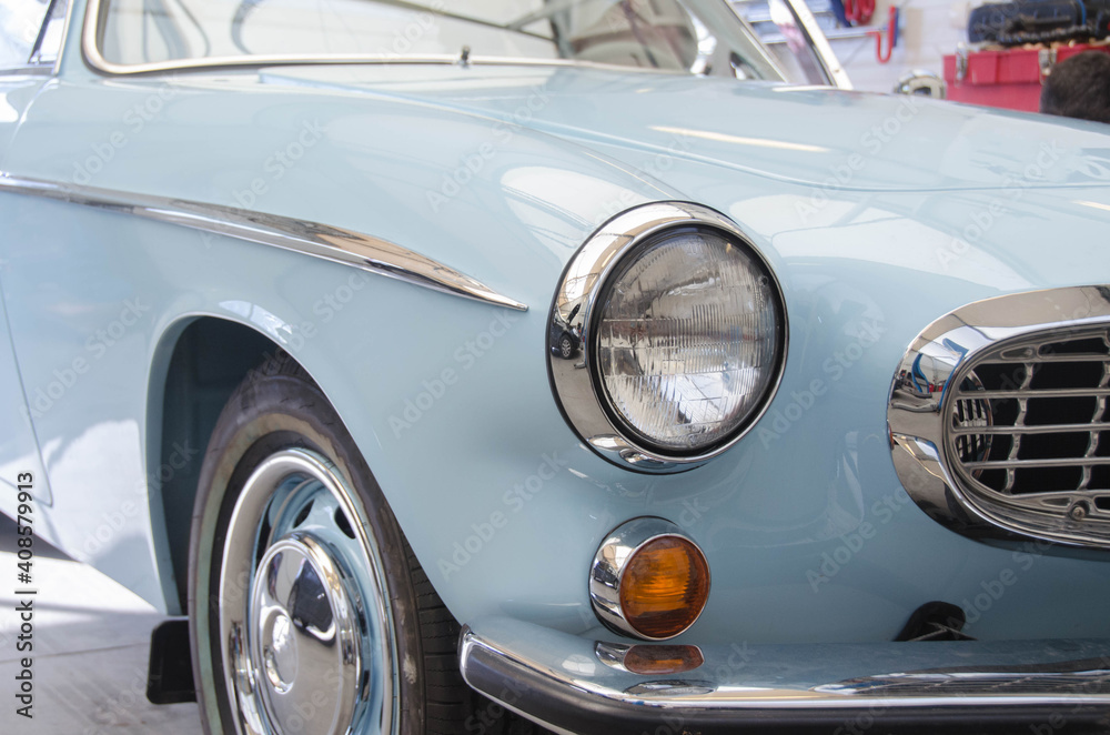 Luxury Beautiful Retro Race Car In Car Repair Shop With Tool For Paintless Dent Repair On The Background Luxury Beautiful Retro Race Car In Car Repair Shop With Tool For Paintless Dent Repair On The Background