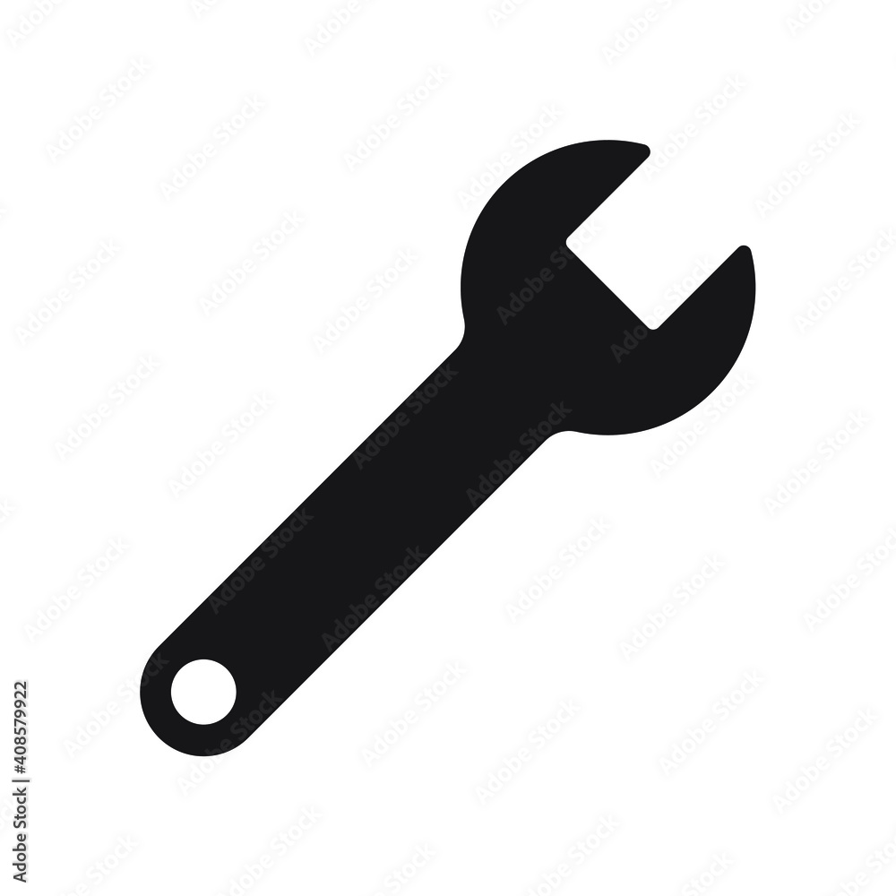 Wrench vector icon. Repair tool symbol. Setup and setting adjustment sign. Mechanic instrument logo. Silhouette isolated on white background. Wrench vector icon. Repair tool symbol. Setup and setting adjustment sign. Mechanic instrument logo. Silhouette isolated on white background.