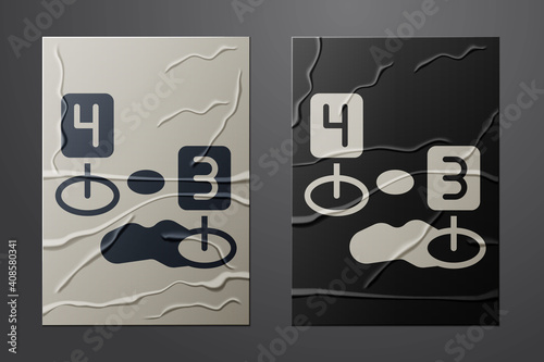 White Marker of crime scene icon isolated on crumpled paper background. Paper art style. Vector.