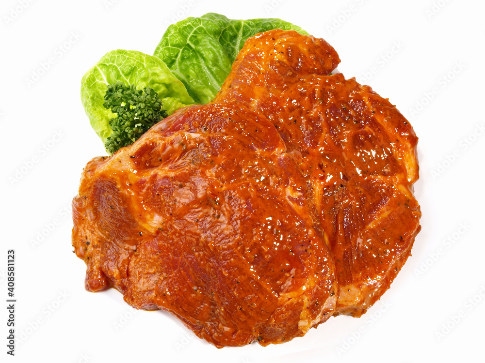 Marinated Pork Steaks - Isolated on white Background Marinated Pork Steaks - Isolated on white Background