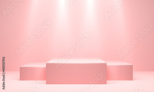 Pink winners podium. Pedestal. Spotlight. 3d rendering © fotomaximum