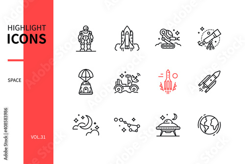 Space concept - line design style icons set