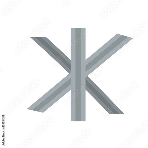 Anti-tank barricade. Czech hedgehog. Modern protective structure. Steel structure. Road blocking. Flat warfare illustration.