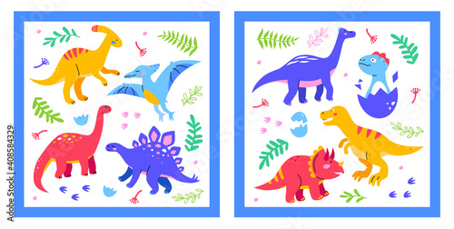 Different dinosaurs - set of flat design style illustrations