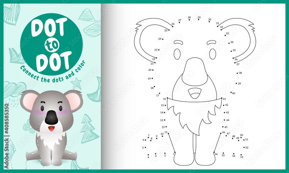 Connect the dots kids game and coloring page with a cute koala character illustration Connect the dots kids game and coloring page with a cute koala character illustration