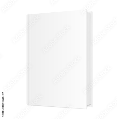 Vector realistic empty book Mockup. Standing closed book with white hardcover. 3d vector illustration. EPS10.