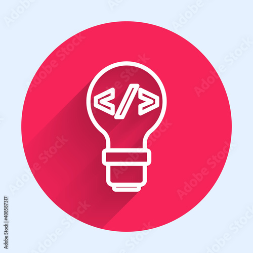 White line Web design and front end development icon isolated with long shadow. Red circle button. Vector.