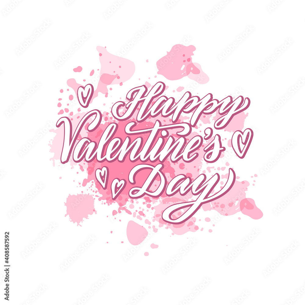 Vector illustration of happy valentines day lettering for banner, poster, advertisement, greeting card, postcard, invitation design. Handwritten text for web template or print for St Valentines day 
