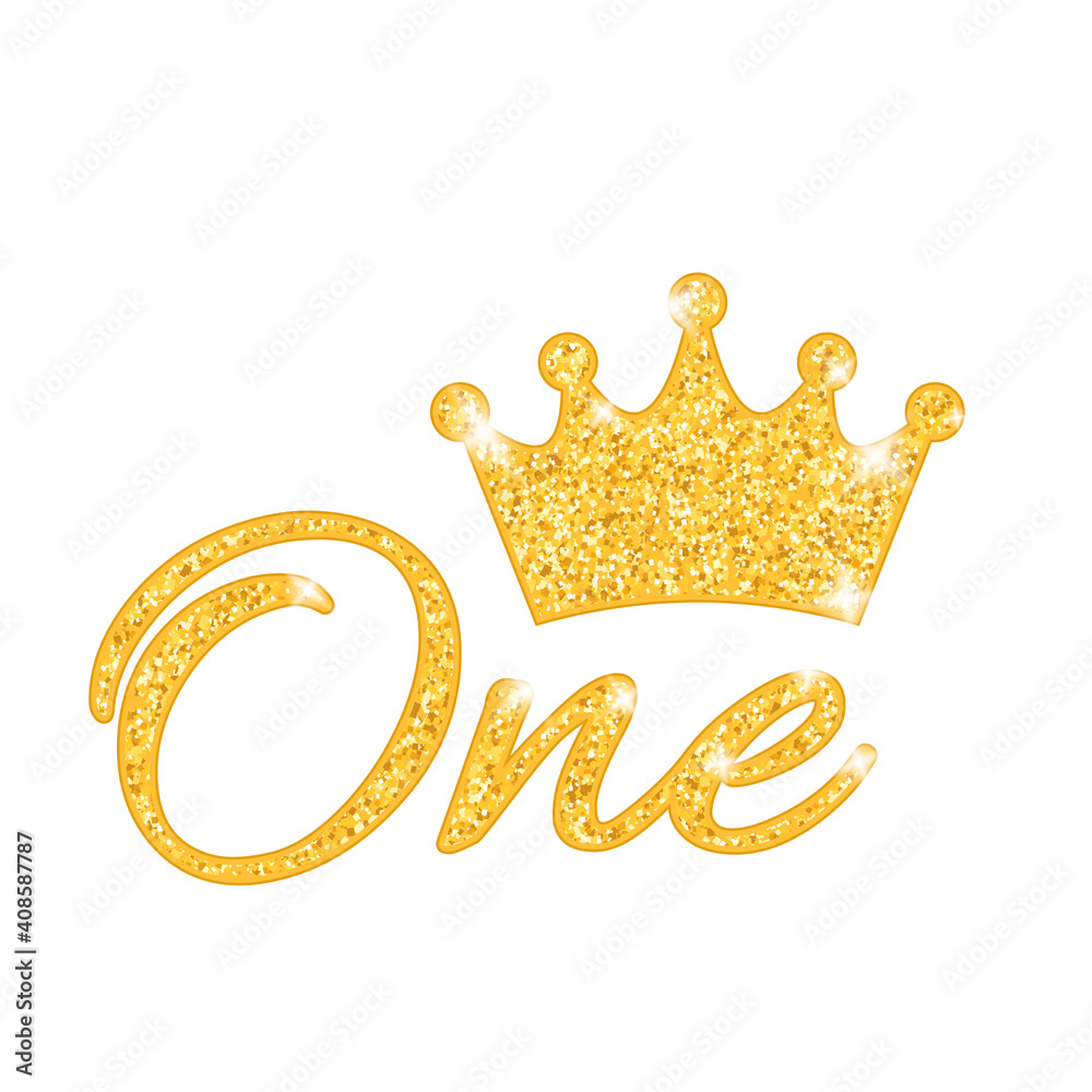 Birthday one with crown design. Clipart image. Stock Vector | Adobe Stock