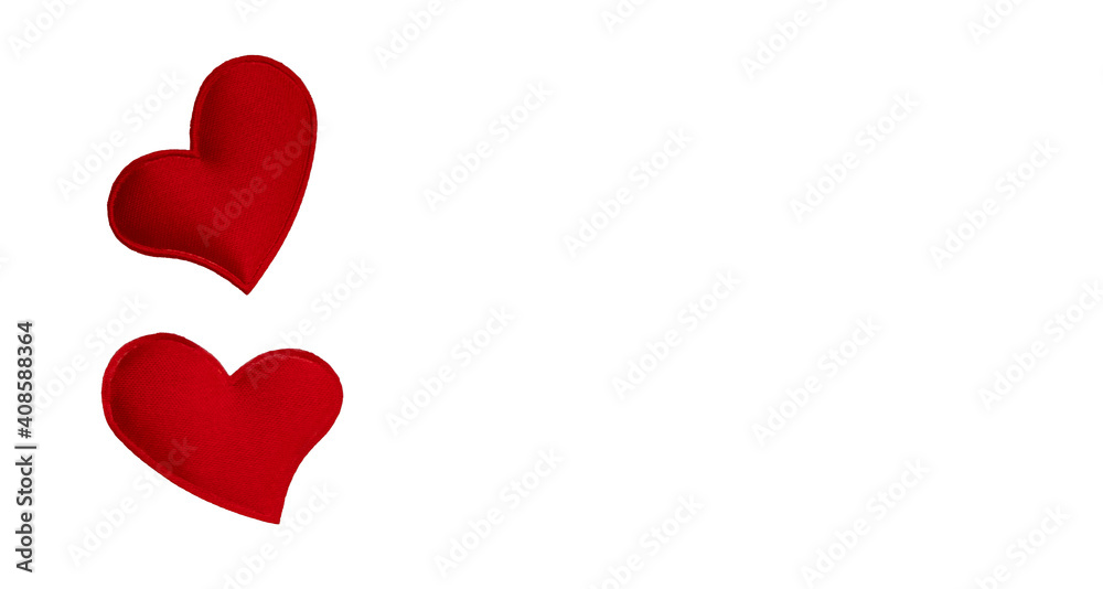 Two red hearts on a white background. Banner for Valetin's Day.