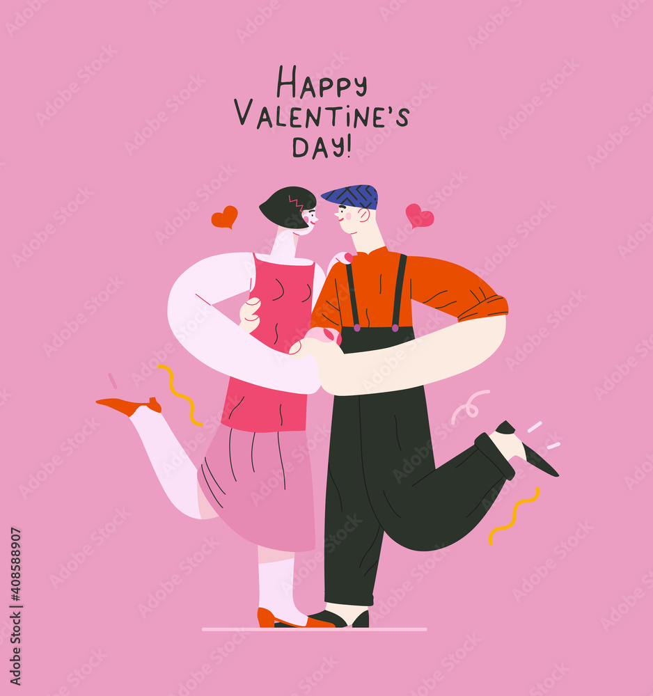 Dancing couple - Valentines day graphics. Modern flat vector concept ...