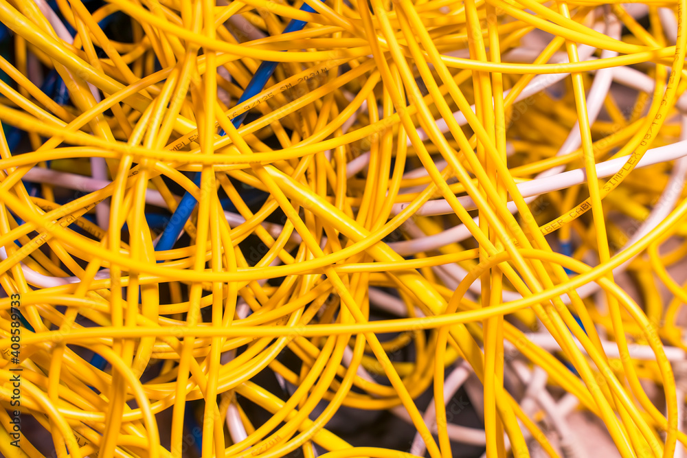 Closeup of fiber optic cable and wire Closeup of fiber optic cable and wire