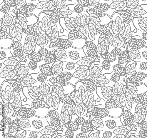 Seamless pattern with hops. Vector Illustration.