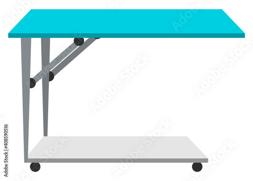 Medical table for accessories vector illustration. Special stand on wheels for patients in veterinary clinic isolated on white background. Medical furniture element horizontal board for surgery