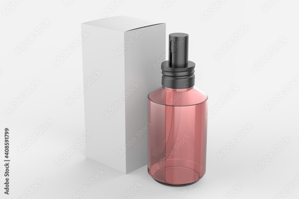 Instant antiseptic mist spray, antibacterial. bottle with box isolated on white background, studio shot. 3d illustration Instant antiseptic mist spray, antibacterial. bottle with box isolated on white background, studio shot. 3d illustration