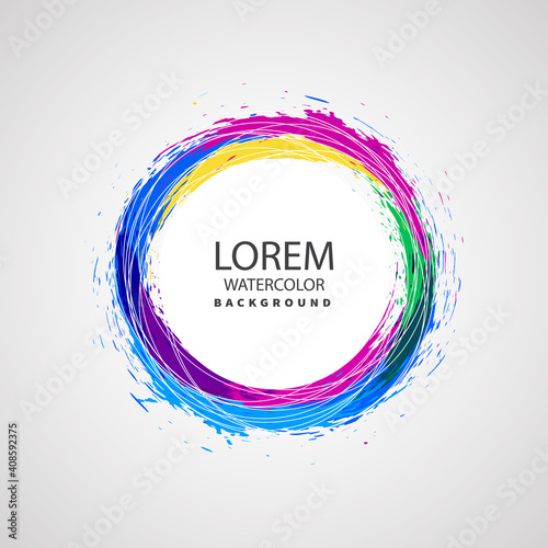 Watercolor Stylized Circles in Colorful on White Textured Background. Watercolor.