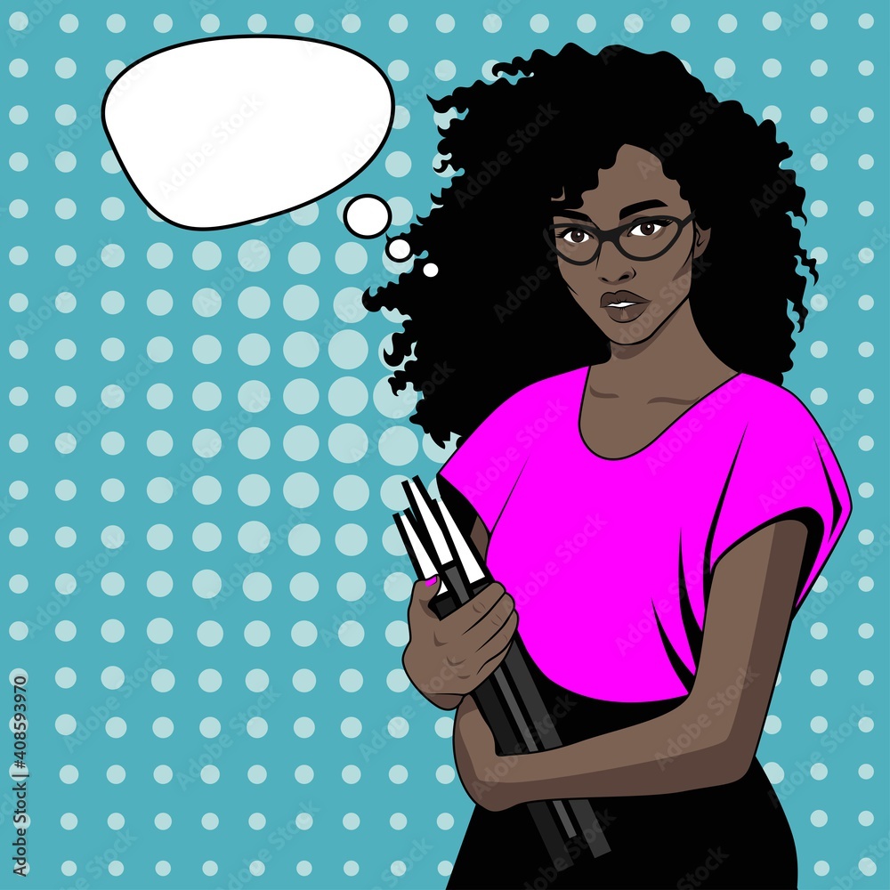 Vector image in the style of pop art woman African-American leader. Vector image in the style of pop art woman African-American leader.