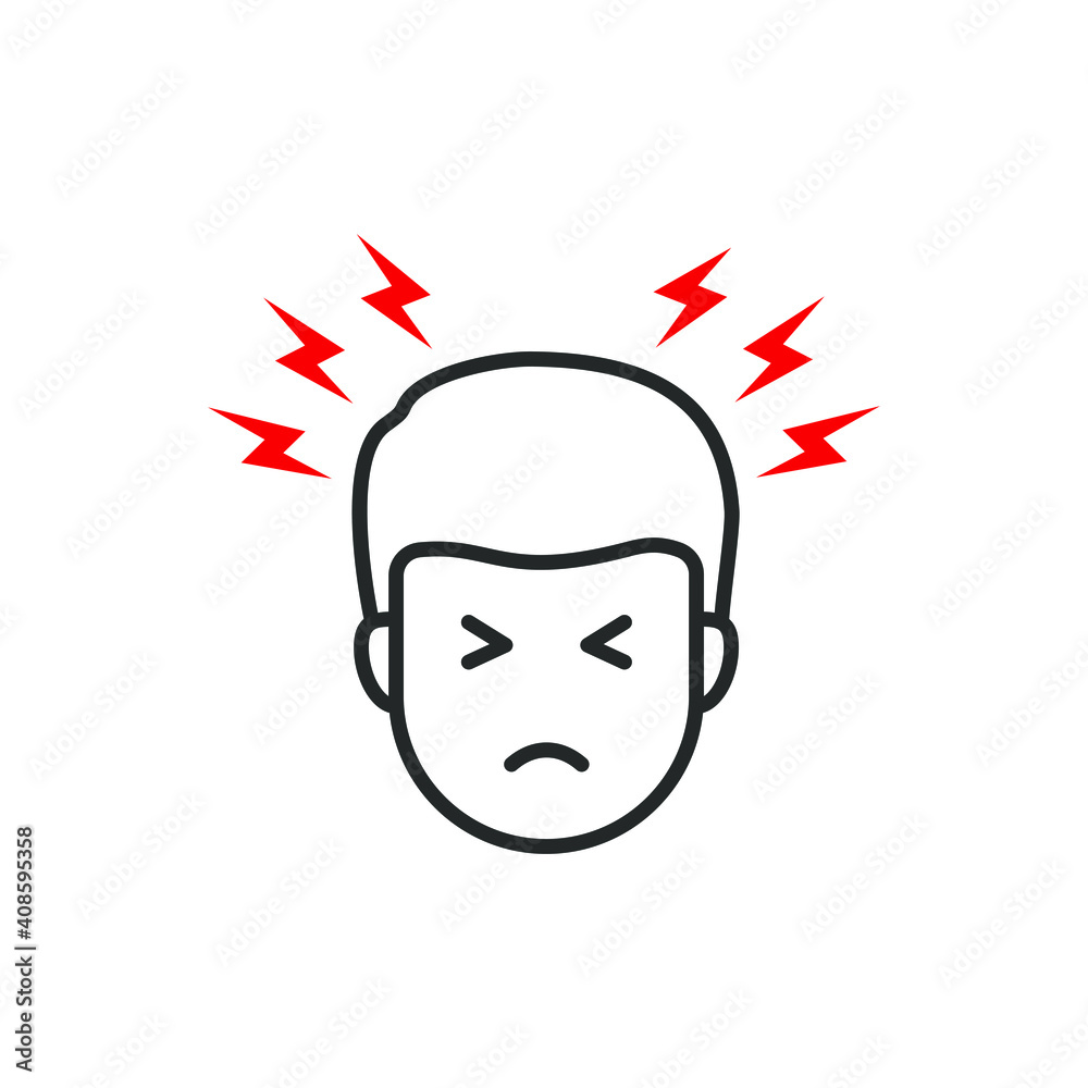 Headache icon flat style. Migraine symbol concept isolated on white background. Vector illustration Headache icon flat style. Migraine symbol concept isolated on white background. Vector illustration