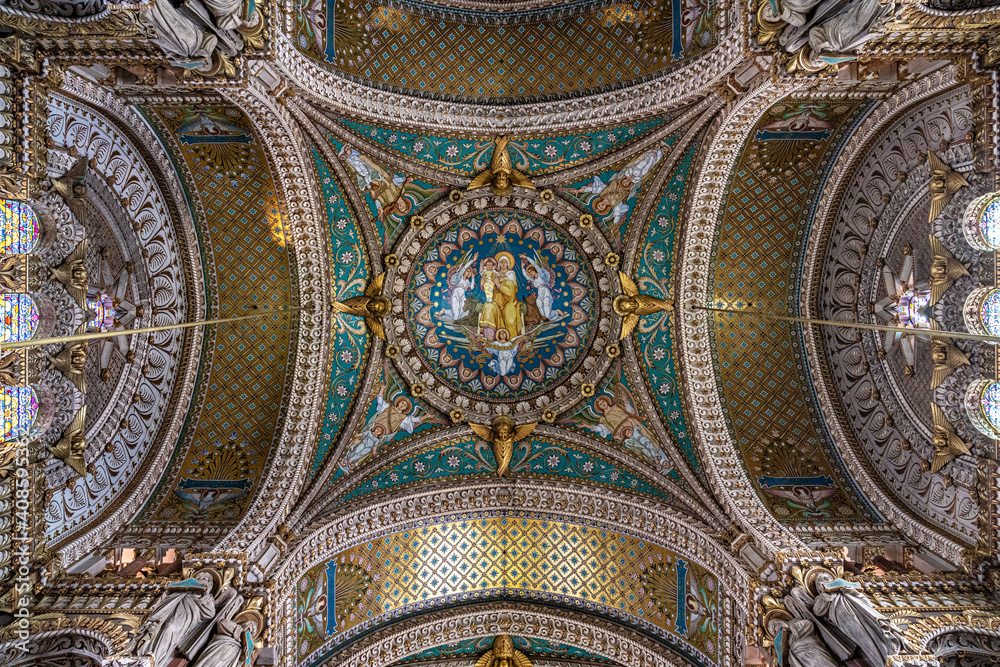 Inside the Basilica of Notre-Dame of Fourviere in Lyon, France, Europe