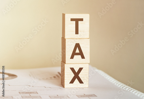 Word Tax made with wood building blocks