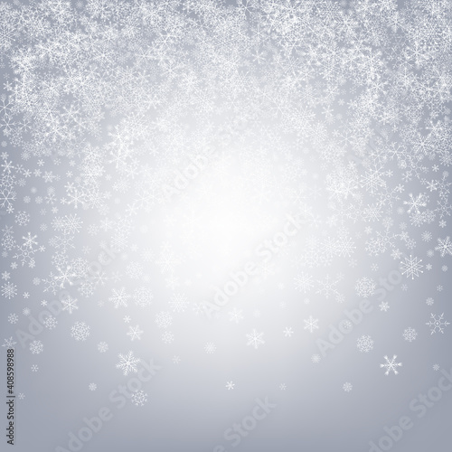 Silver Snow Vector Gray Background. Sky Snowfall
