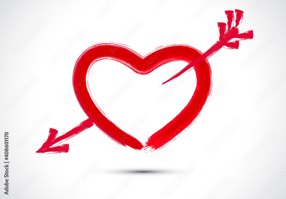 Brush drawing of a heart with arrow for Valentine's Day greeting card, banner or celebration invitation.