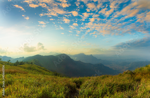 Mountains during sunset. Beautiful natural landscape in the summer time © banjongseal324