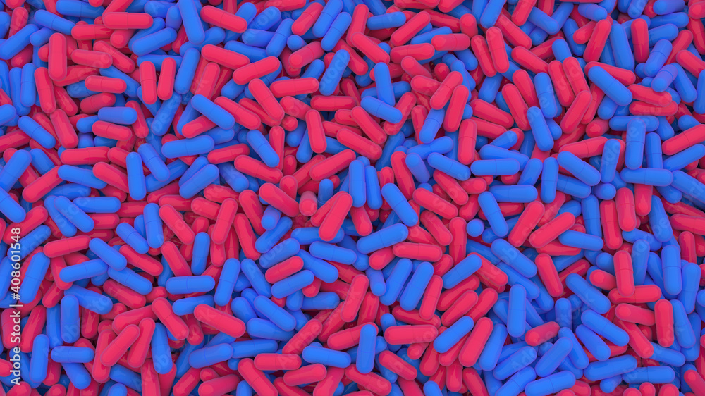 Digital background with heap of red and blue pills Digital background with heap of red and blue pills